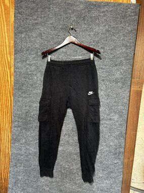 Nike Pants Mens Small Black Fleece Cargo Sweatpants Joggers Pockets Cuffed